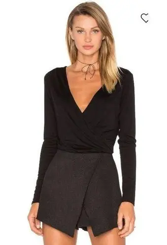 Ella Moss Black Bella Long Sleeve Wrap Front Bodysuit L