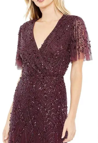 Mac Duggal 35109 Size 2 Surplice Bodice Leafy Embellished Flutter Sleeves Gown