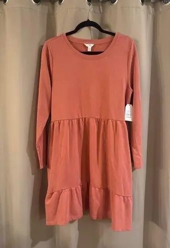 Time and Tru Pink Long Sleeve Crew Neck Casual Sweater Dress Size L
