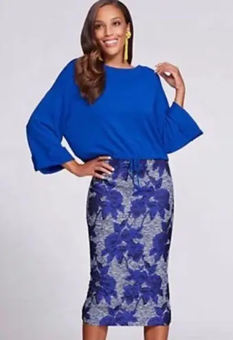 New York & Co. Gabrielle Union Pencil Skirt Floral Jacquard Blue 4 Full Zip Back