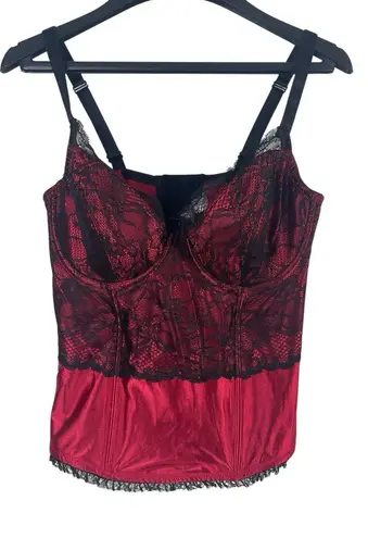 Cacique Red Black Lace Corset Bustier Bra Top Size 14/16 Lingerie Goth Pinup