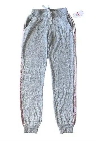 Hippie Rose  Gray Jogger Pants Pink Velvet Trim Juniors New