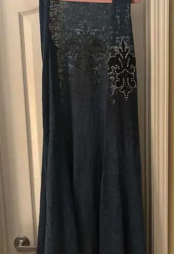 Vocal Blue Embellished Maxi Cardigan