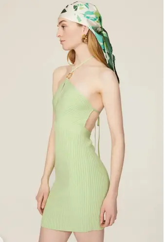 Jonathan Simkhai Tabitha Compact Rib Halter Tie Mini Dress in Pear Green Size M