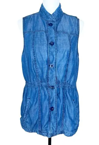 Coldwater Creek Vest Women’s Medium Tencel Denim Preppy Lined Drawstring