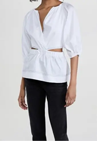 Something Navy | White Cotton Wrap Top With Cut Outs Small Arielle Charnas