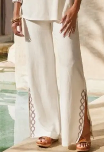 Soft Surroundings Mirage Embroidered Legs Wide Leg High Rise Pull On Pants Sz L