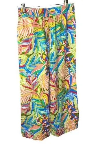 C&C California tropical pants linen wide leg bright elastic waist floral Small Orange