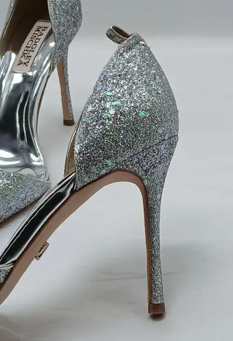 Badgley Mischka Glitter Stiletto Heel Pump Women 6.5 Silver D'Orsay Pointed Toe