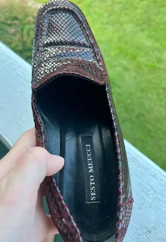 Sesto Meucci Vintage Maroon snakeskin Heeled loafers