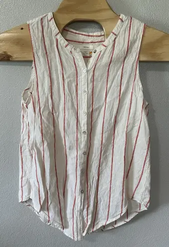 C&C California C & C California Linen Tank Top Red Ivory Striped Sleeveless Button Up Medium