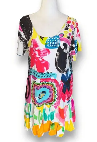 Jams World Hattie Dress Daiquiri Abstract Print Crinkle Tiered Skirt Mini Medium