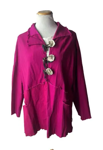Skifo Women’s Magenta Pink Raw Hem Petunia Button Lagenlook Overlay Jacket XL