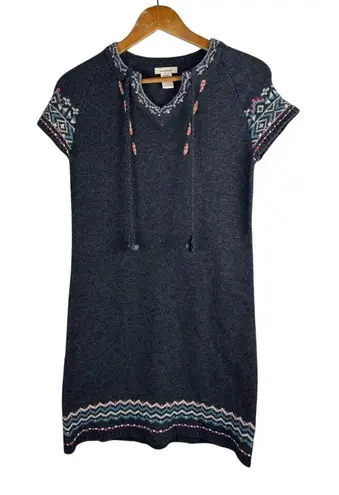 Sundance XS Lapland Nordic Fair Isle Lambswool Sweater Dress Embroidered Gray