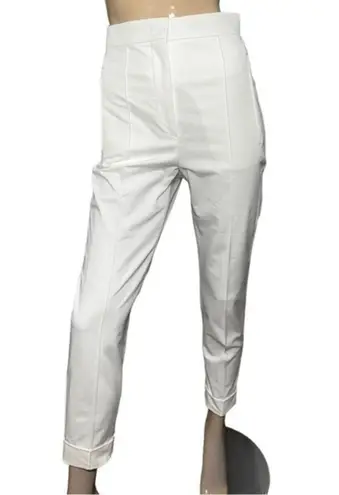 Max Mara Women’s Size 2 White Cotton Woven High Rise Trousers Cuffed Hem Pants