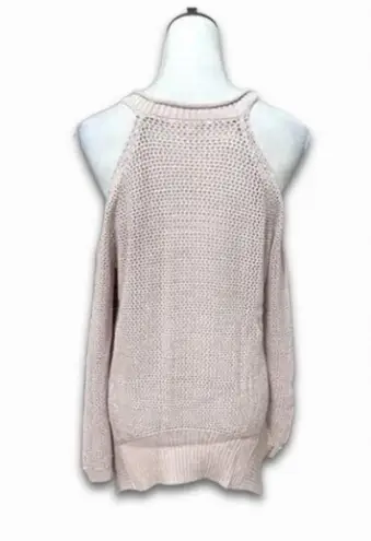 Willow & Clay Open Knit Sweater Cut-Out Shoulder Long Sleeves Pale Pink W S NWOT