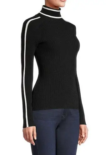Milly Racer-Stripe Knit Turtleneck Sweater Top in Black Medium Womens
