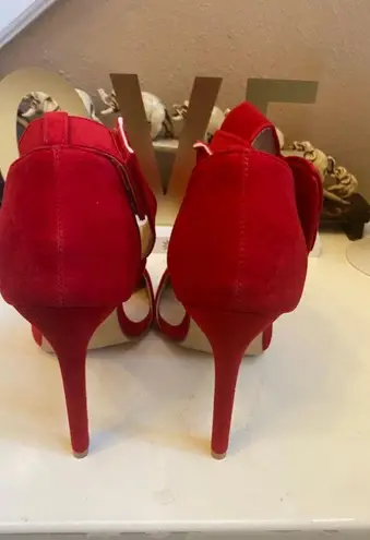 Delevenin RED STILETTO HEELS WITH ANKLE STRAP WITH BOW SIZE 8
