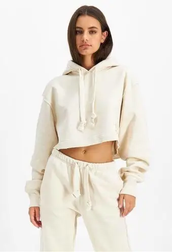 Champion Reverse Weave Natural State Cropped Hoodie Off White Cream Medium NWT