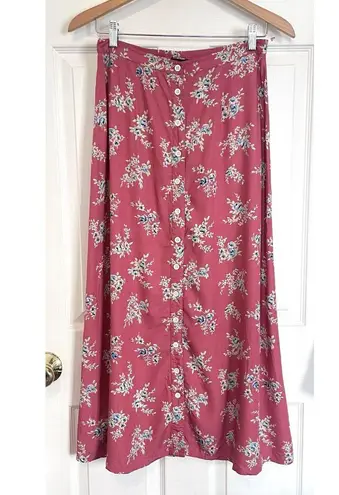 Long Pink Floral Skirt Button Front Full Button Maxi Cottagecore Flowers Small