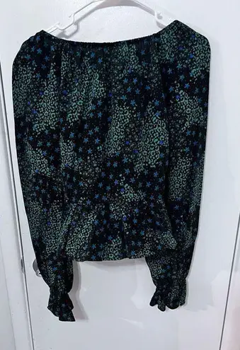 Topshop  MIX PRINT TIE FRONT GREEN FRONT CROP TOP BELL SLEEVES NEW SZ 6