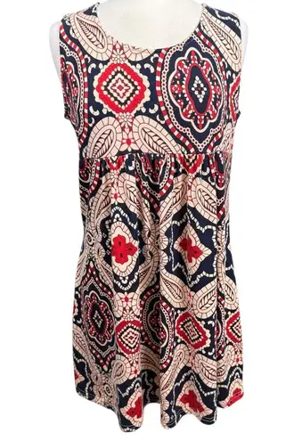 Reborn Sleeveless Dress Size L Blue Red Patterned Size L