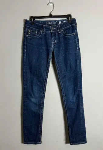 Miss Me  Bedazzled Thick Stitch Skinny Jeans Women's 27 Dark Wash Embroidered