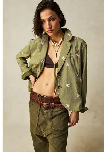 Milly NWT $198 Free People Cali Printed Blazer Jacket XS Green Daisy Flower Pink