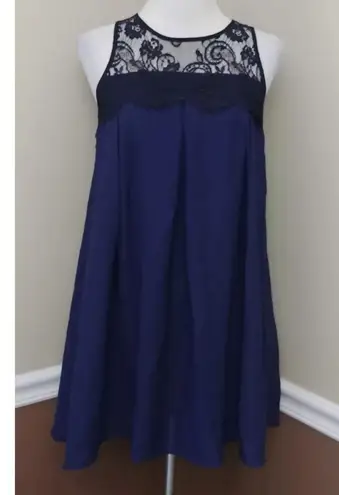 Alythea ModCloth Navy Blue Sheer Black Lace Yoke Cocktail Party Flowy Dress