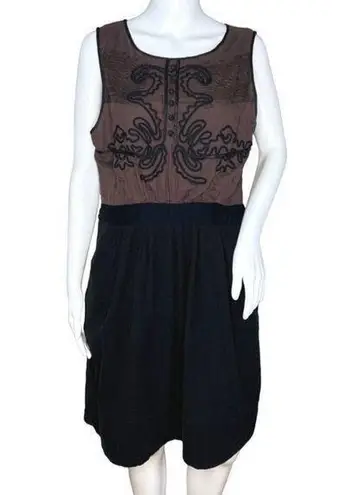 Leifnotes Dress Women 12 Black Brown Open Air Theater Dress Embroidered Boheiman