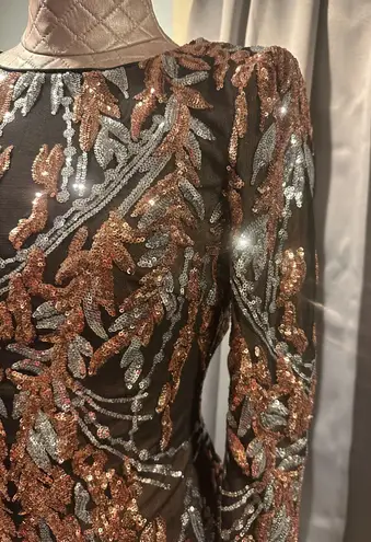 Dress the Population NWT Emmalyn Sequined Midi Dress Rose Gold Multi Size XS