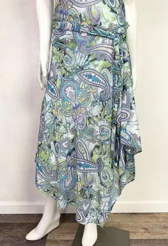 Y2K Bias Cut Paisley Sparkle Asymmetrical Midi Dress Size 6