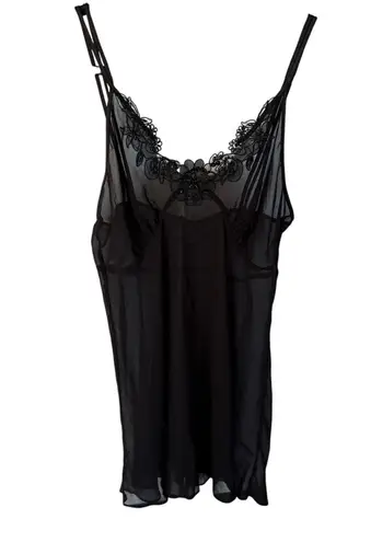 Sheer Sexy Black Lingerie Slip Dress Lace Floral Babydoll Strappy Mini Romantic Size M