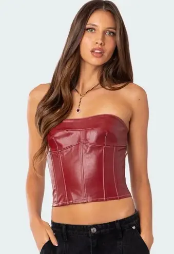 Edikted  Red Leather Corset Top - Image 1