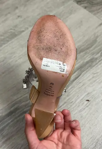 Schutz Laureen Light Nude Vinyl and Rhinestone High Heel Sandals