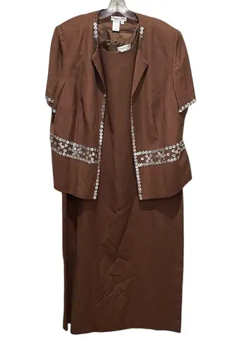 Coldwater Creek Brown Linen Button Trim Jacket Dress Set Women’s Plus Size 18W