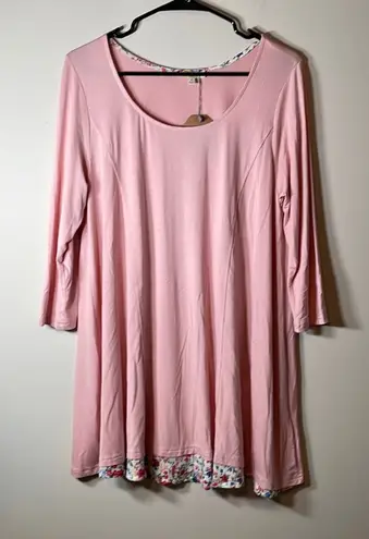 Kori America Light Pink Floral Hem Long Sleeve Tunic Top Size S
