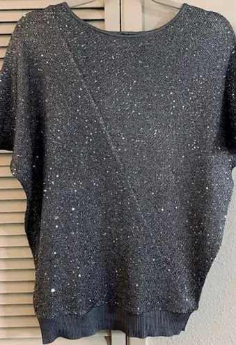Premise Micro sequined grey shimmering short sleeve knit top