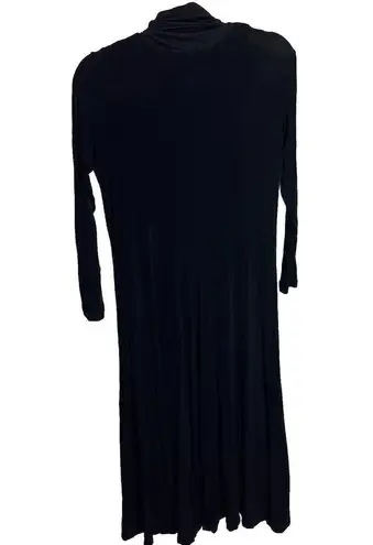 Flax Long Sleeve Mock Neck Maxi Dress Slinky Black Minimalist Capsule Medium