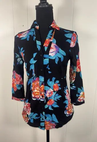 Maeve by Anthropologie Woodland Walk blouse black With Floral Cinch Waist 0