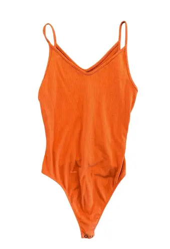 American Eagle Orange Ribbed Bodysuit Women’s Size S Snap Crotch V