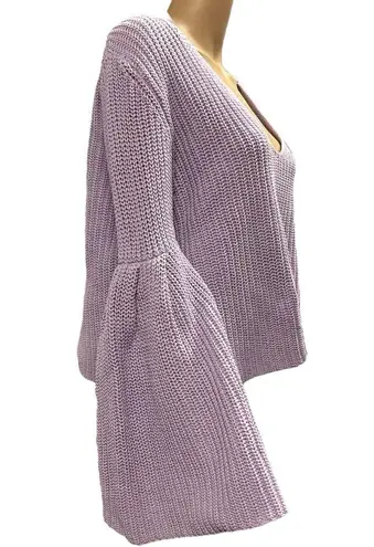 Free People  Purple Damsel Knit Bell Flared Sleeve Cotton Sweater Women’s Medium