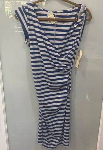 Nicole Miller  New Women's Blue White Stripe Knot Scrunch Artelier Shirt Dress M