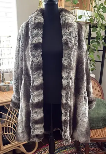 Vintage Le Coat Tissavel France Silvery Brown Cruella Open Front Faux Fur Coat Silver Size L