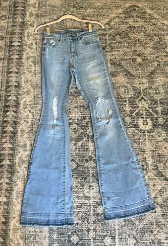 House of Harlow high rise flare light wash distressed jeans 26