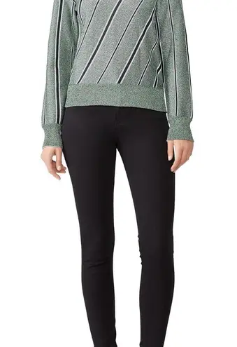 Cedric Charlier Striped Lurex Sweater Green black and white shimmer Size 8