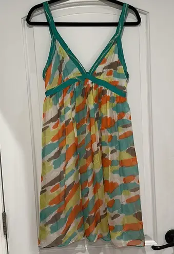 Milly $345 GOSSIP GIRL  GREEN WATERCOLOR SHIMMER SILK DRESS Sz 6