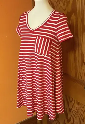 Entro Anthropologie  Red Striped Casual V Neck Dress