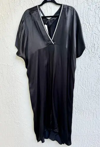 ZARA NWT  Satin Effect Rhinestones V Neckline Midi Dress Black Women's Size Small