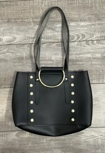 Vegan Leather Pearl Jillian Mini Tote Bag Black